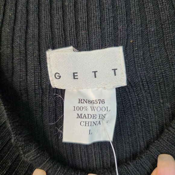 Gett Knit Ribbed Wool Sweater Large Short Sleeve Fitted Black Casual Lightweight - Picture 2 of 5